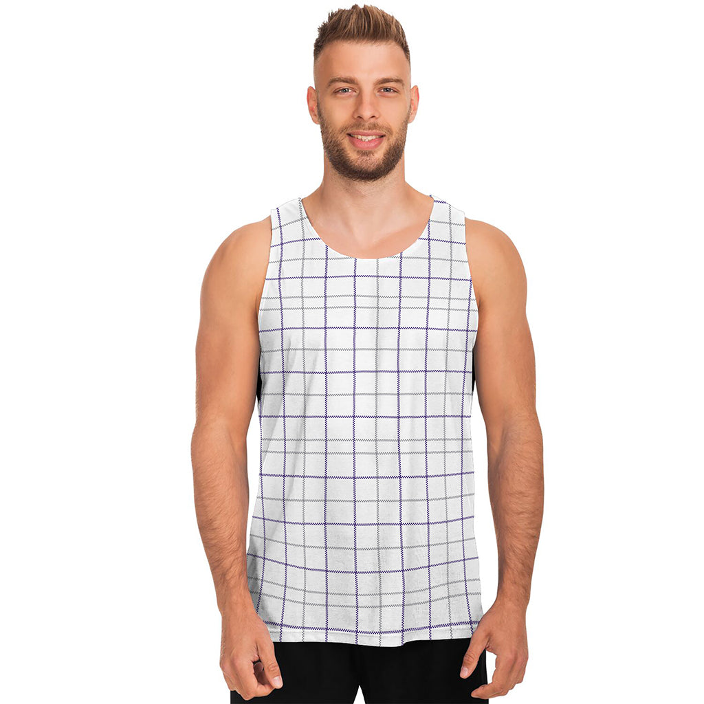 White Grey And Purple Tattersall Print Men's Tank Top