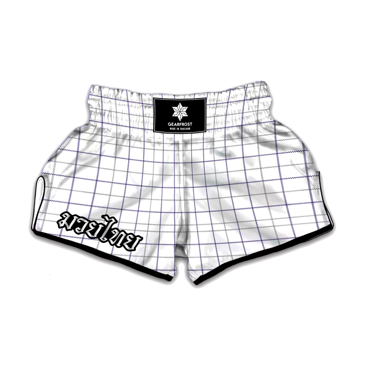 White Grey And Purple Tattersall Print Muay Thai Boxing Shorts