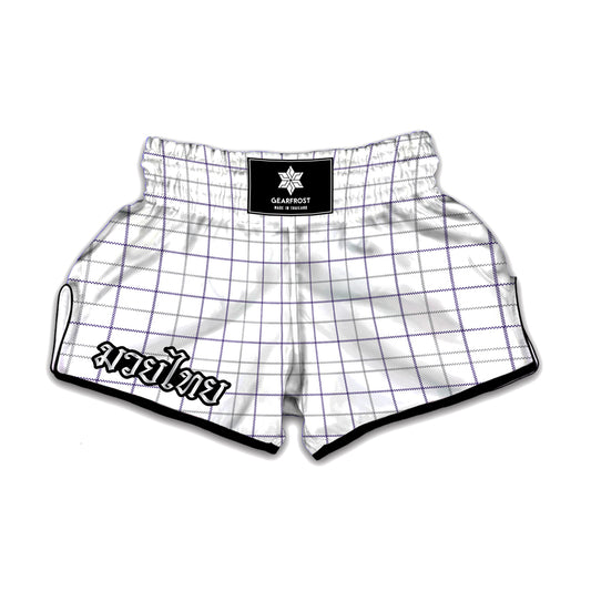 White Grey And Purple Tattersall Print Muay Thai Boxing Shorts