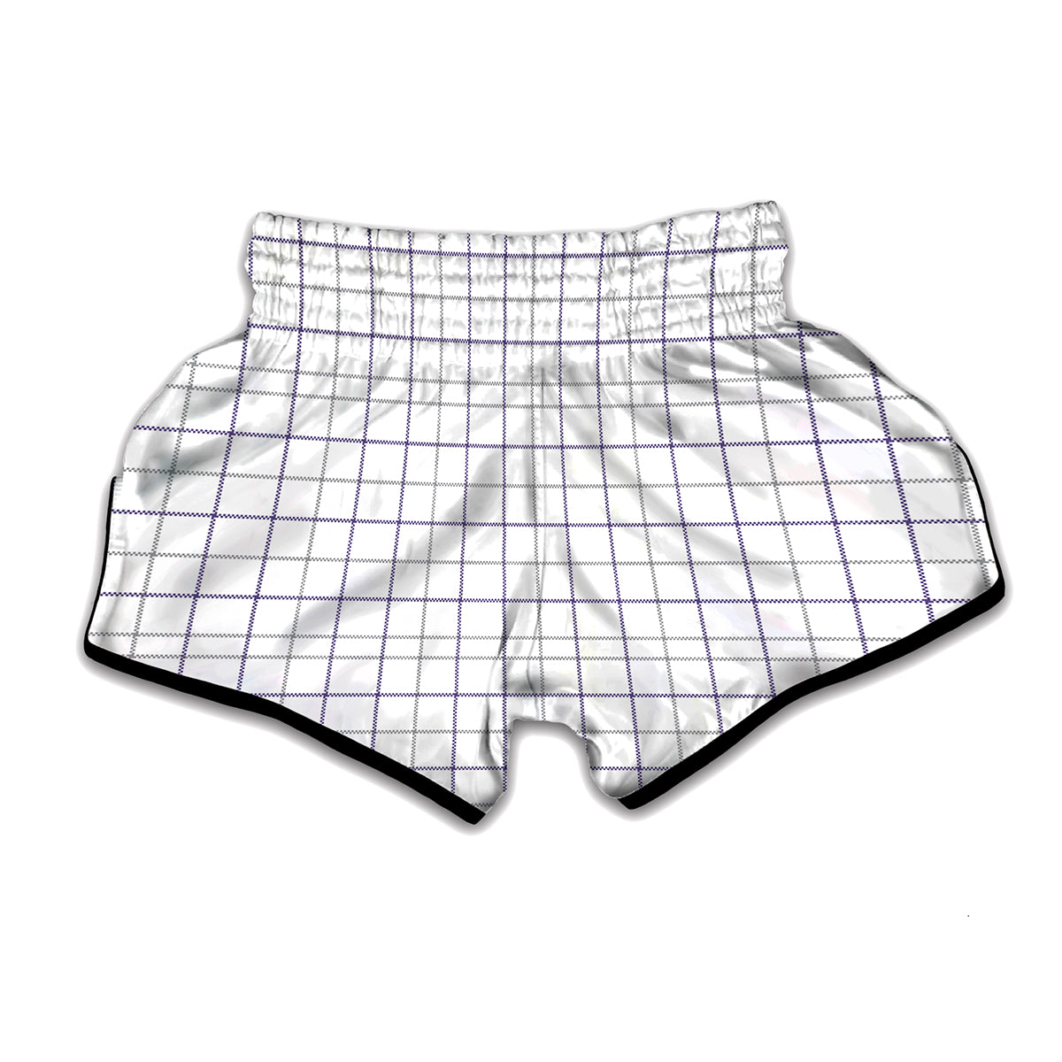 White Grey And Purple Tattersall Print Muay Thai Boxing Shorts