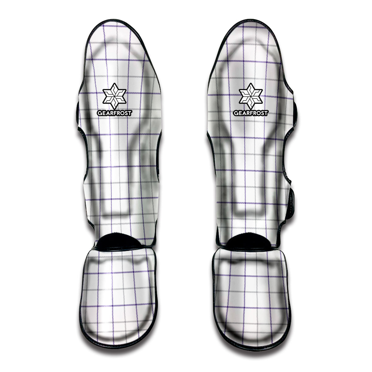 White Grey And Purple Tattersall Print Muay Thai Shin Guard