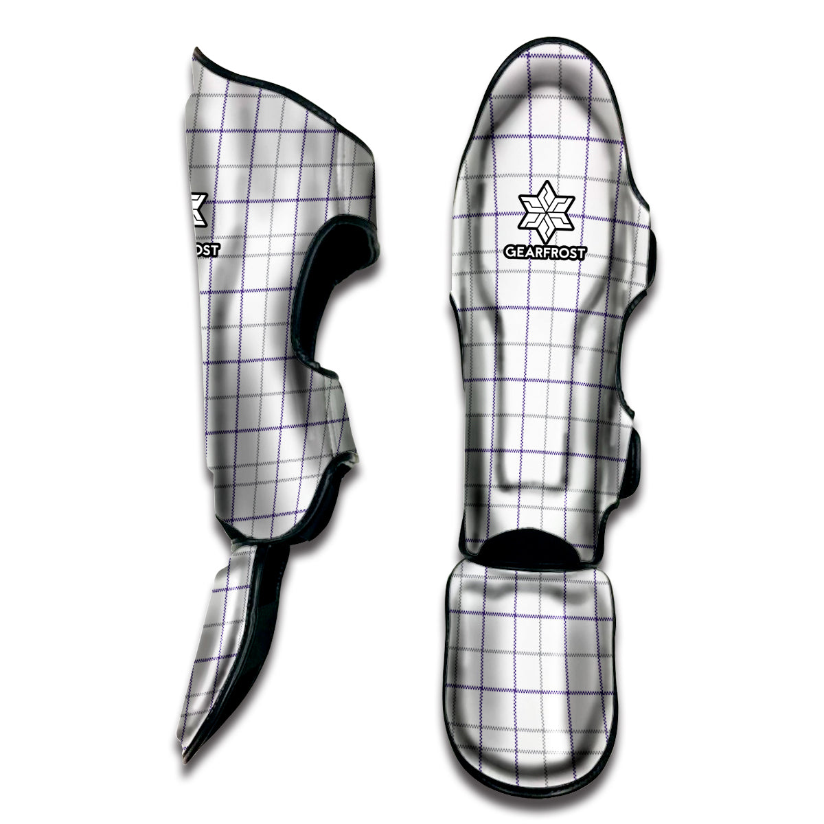 White Grey And Purple Tattersall Print Muay Thai Shin Guard
