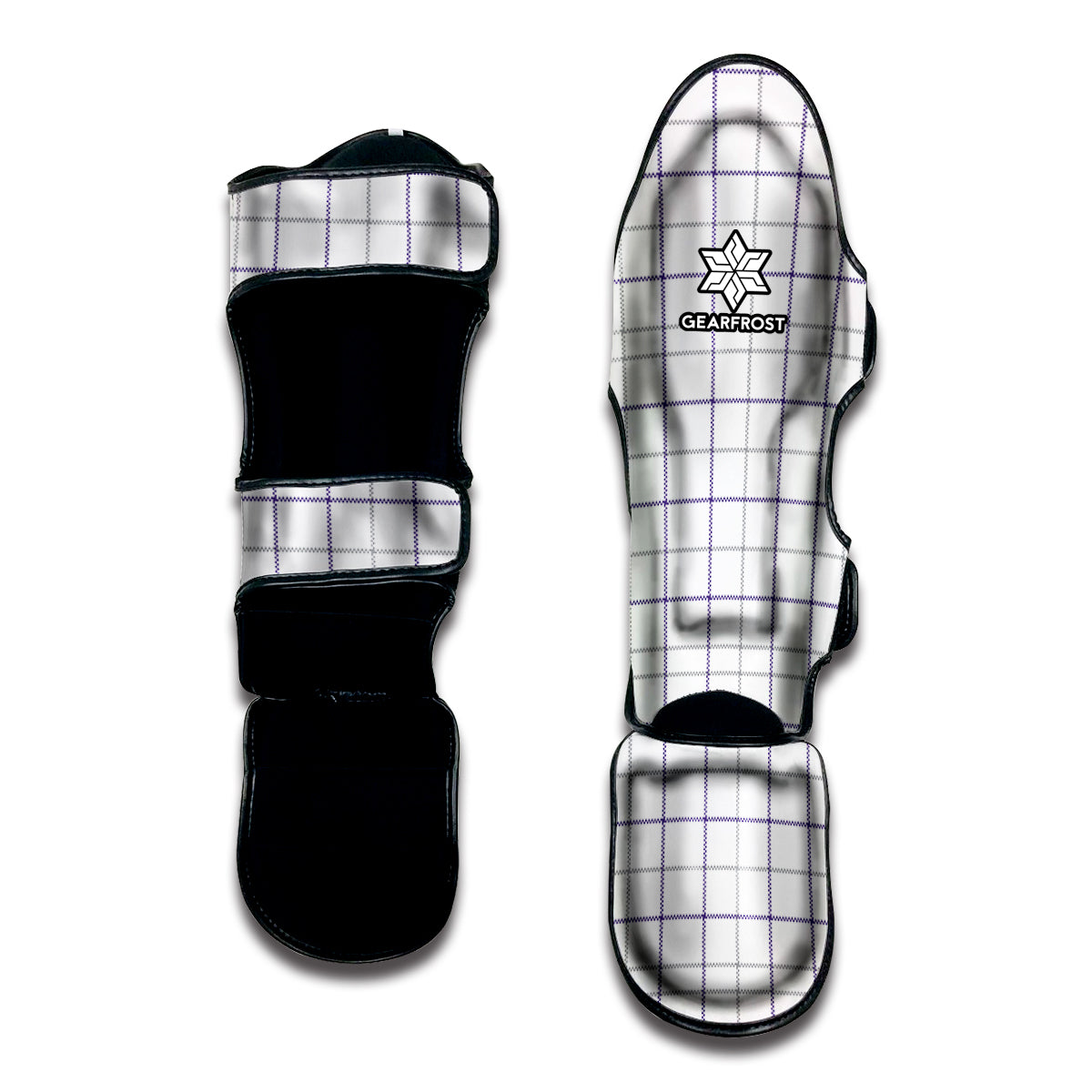 White Grey And Purple Tattersall Print Muay Thai Shin Guard