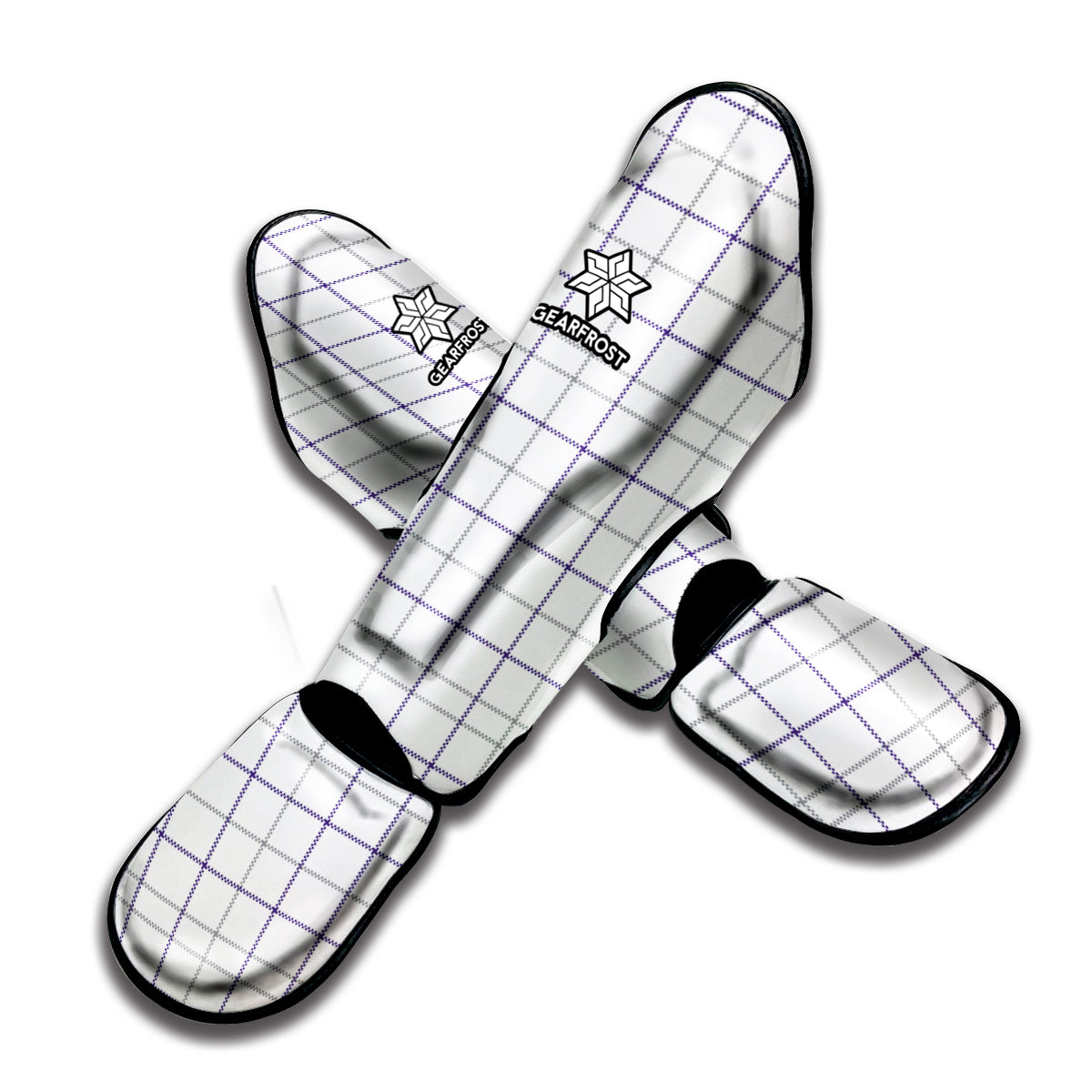 White Grey And Purple Tattersall Print Muay Thai Shin Guard