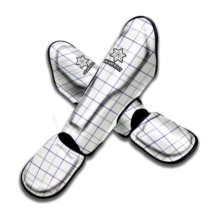 White Grey And Purple Tattersall Print Muay Thai Shin Guard