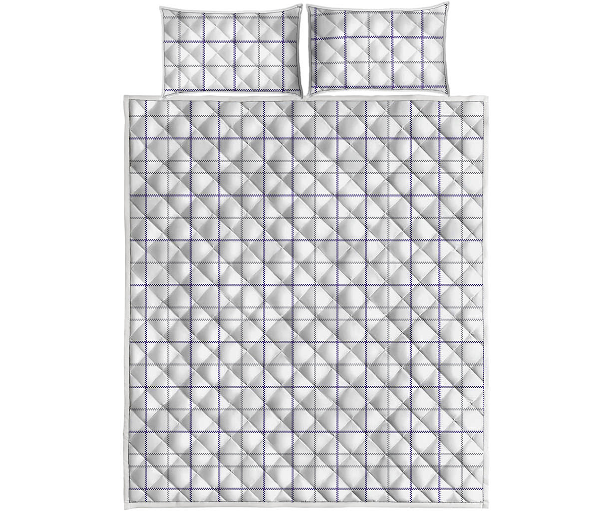 White Grey And Purple Tattersall Print Quilt Bed Set