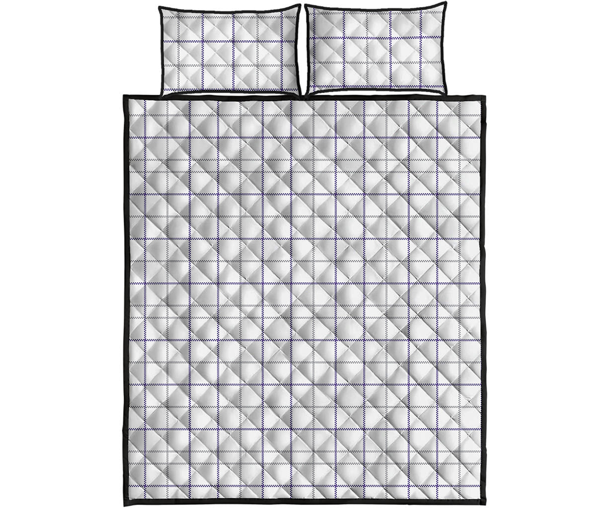 White Grey And Purple Tattersall Print Quilt Bed Set
