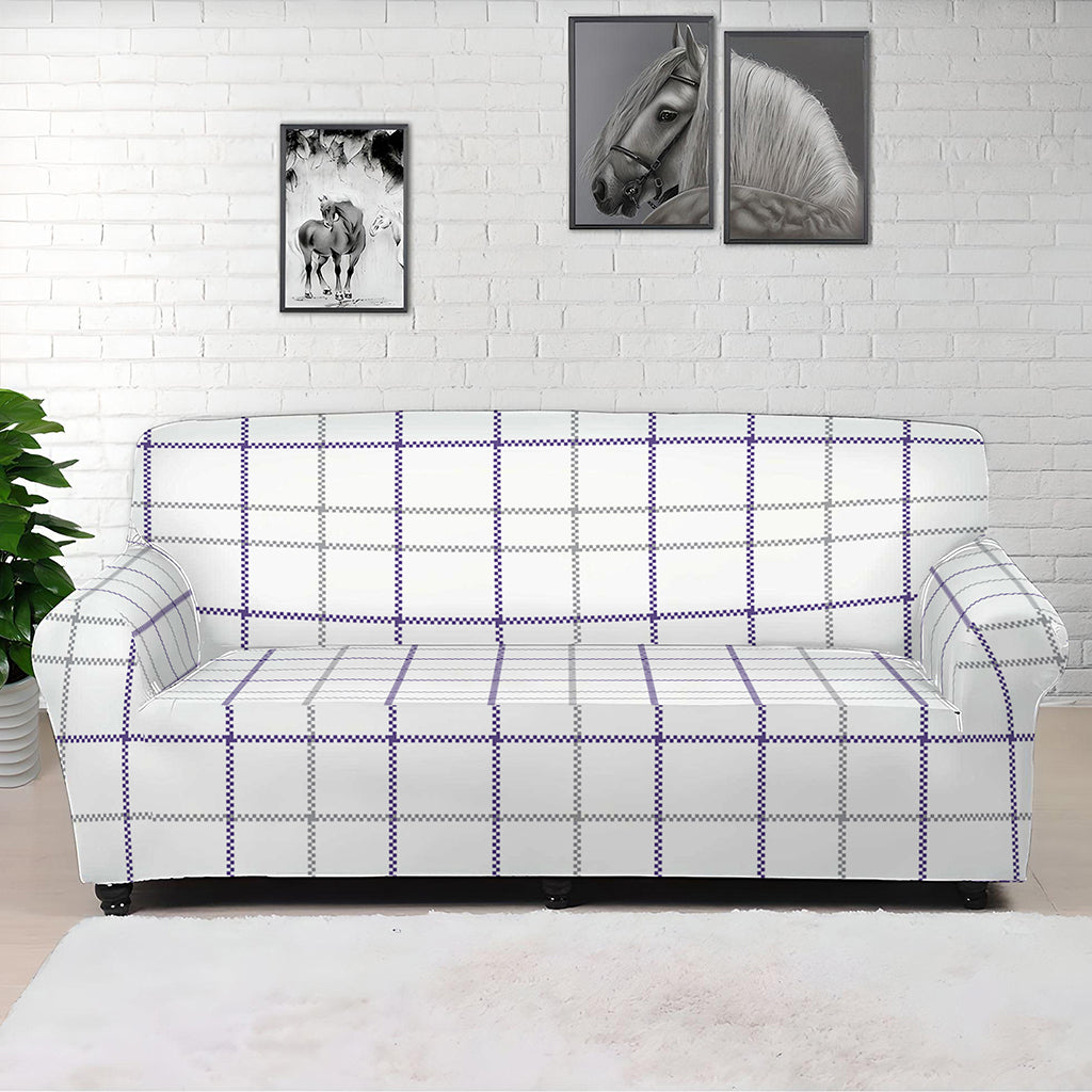 White Grey And Purple Tattersall Print Sofa Cover