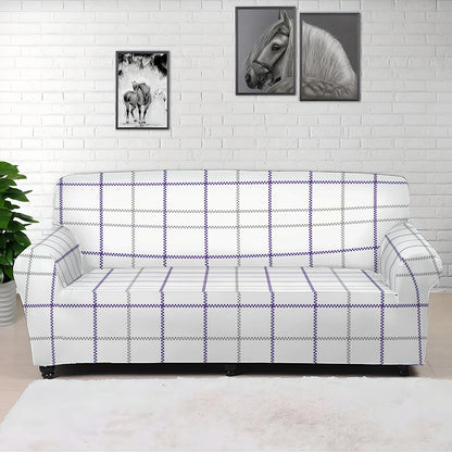 White Grey And Purple Tattersall Print Sofa Cover