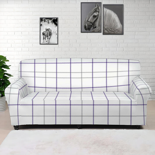 White Grey And Purple Tattersall Print Sofa Cover
