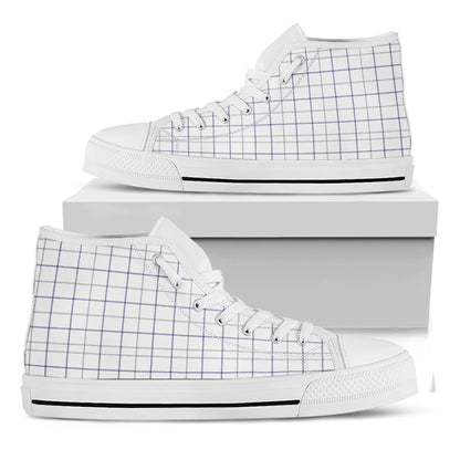 White Grey And Purple Tattersall Print White High Top Shoes
