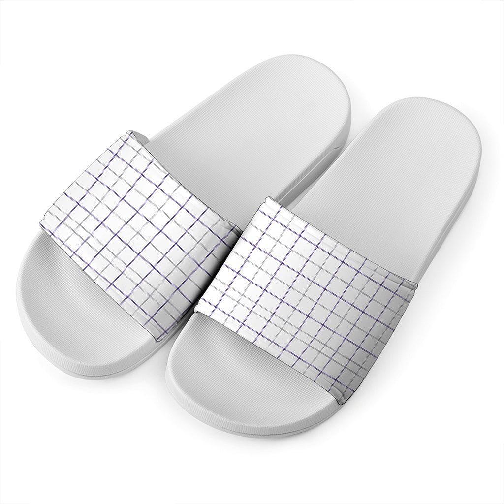 White Grey And Purple Tattersall Print White Slide Sandals