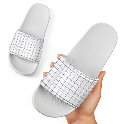 White Grey And Purple Tattersall Print White Slide Sandals