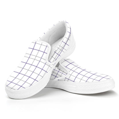 White Grey And Purple Tattersall Print White Slip On Shoes