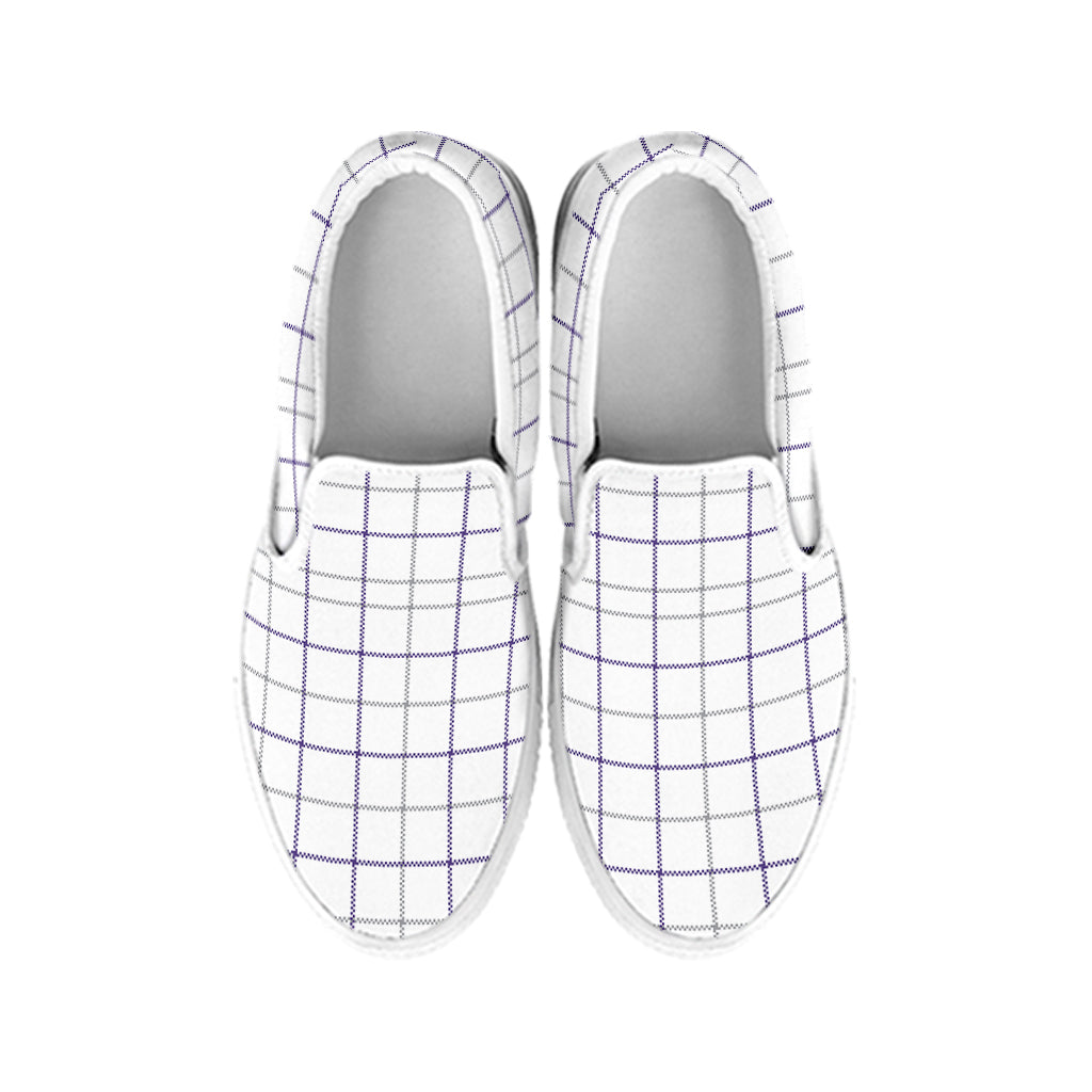 White Grey And Purple Tattersall Print White Slip On Shoes