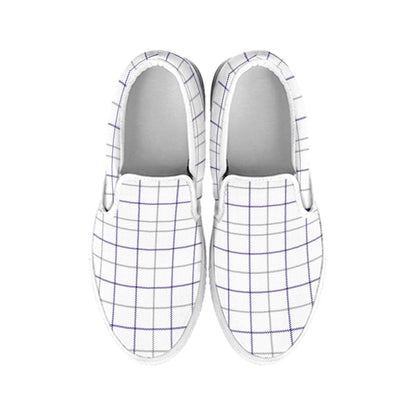 White Grey And Purple Tattersall Print White Slip On Shoes
