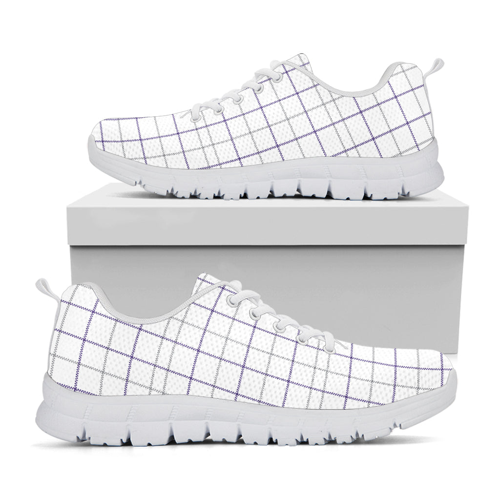 White Grey And Purple Tattersall Print White Sneakers