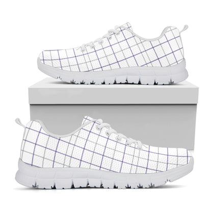 White Grey And Purple Tattersall Print White Sneakers