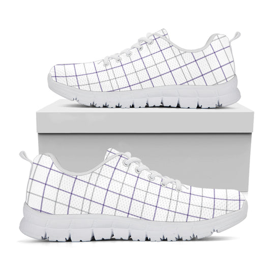 White Grey And Purple Tattersall Print White Sneakers