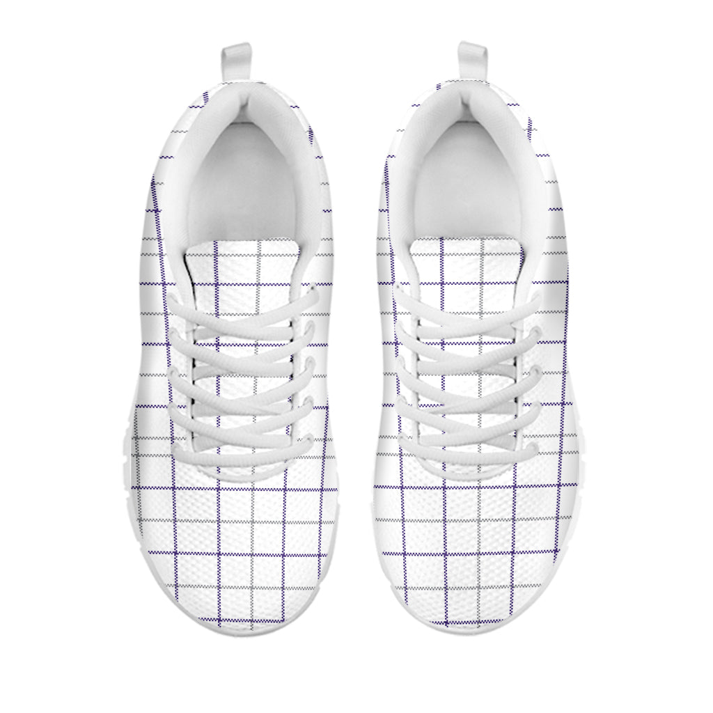 White Grey And Purple Tattersall Print White Sneakers