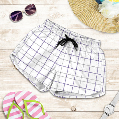 White Grey And Purple Tattersall Print Women's Shorts