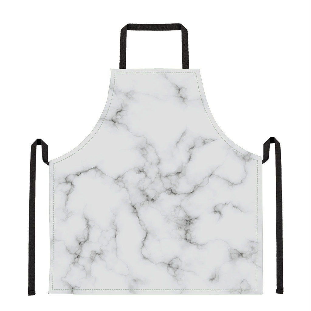 White Grey Smoke Marble Print Apron