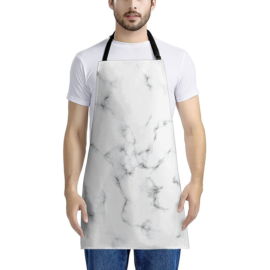 White Grey Smoke Marble Print Apron