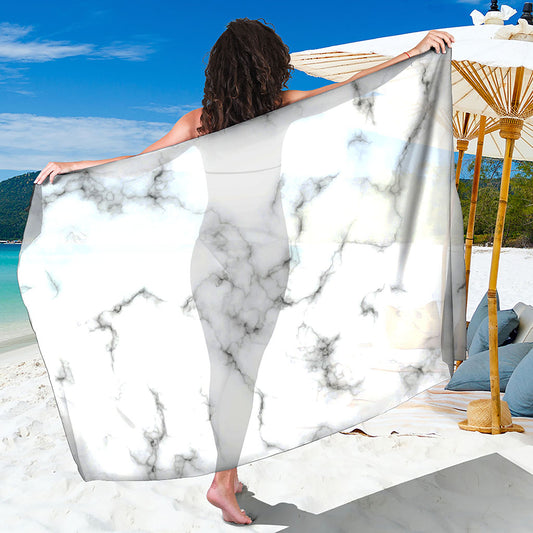 White Grey Smoke Marble Print Beach Sarong Wrap