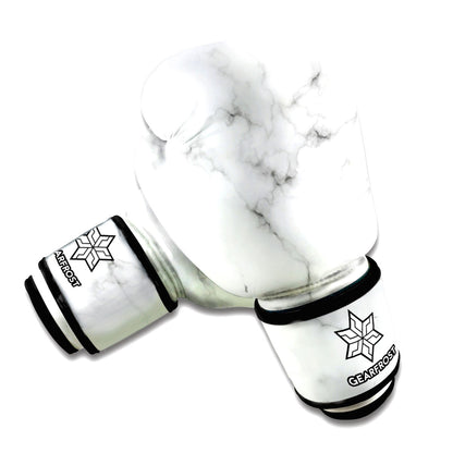 White Grey Smoke Marble Print Boxing Gloves