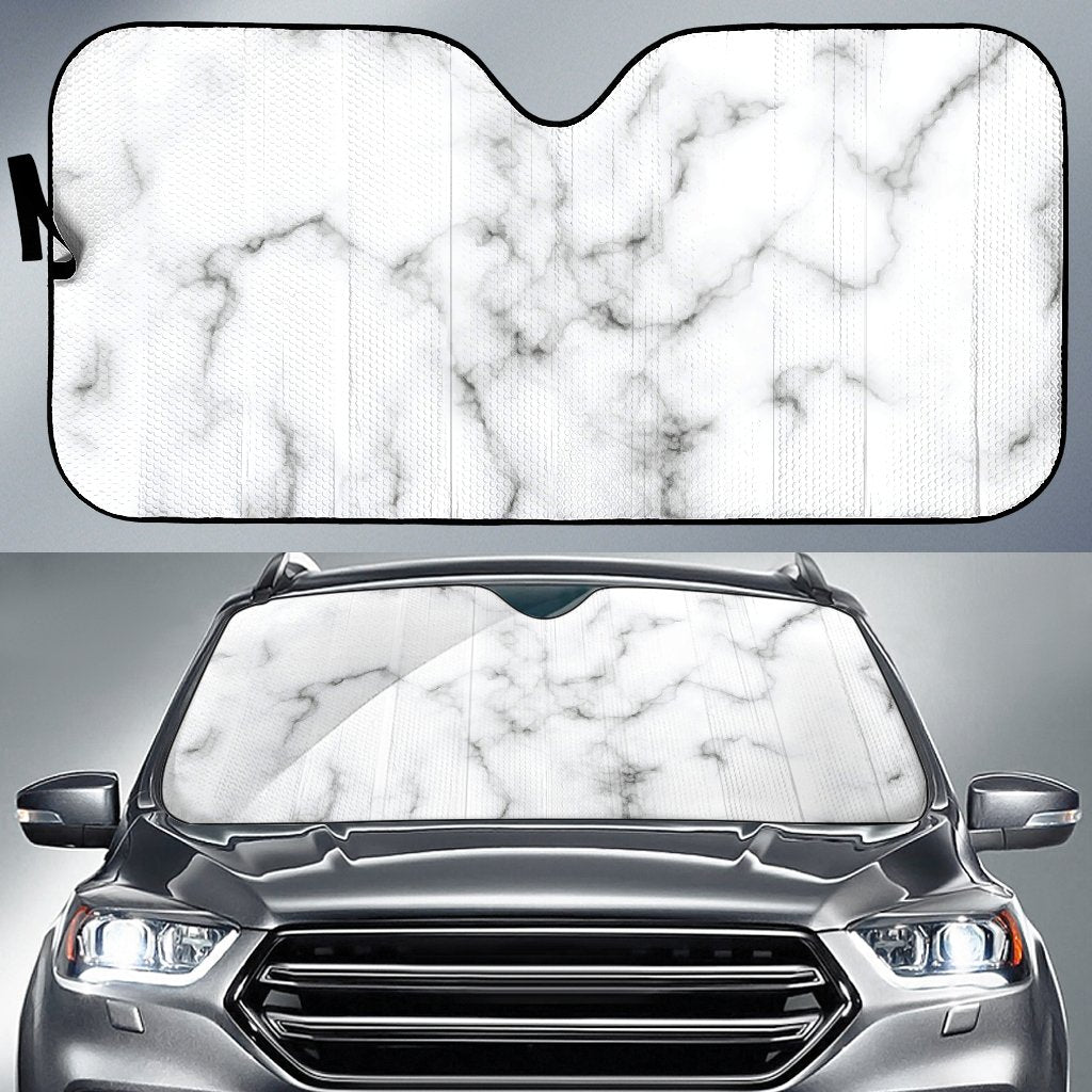 White Grey Smoke Marble Print Car Sun Shade GearFrost