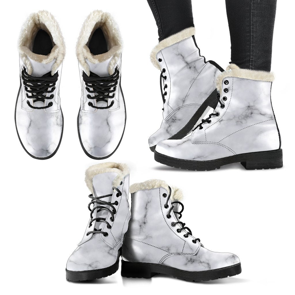 White Grey Smoke Marble Print Comfy Boots GearFrost