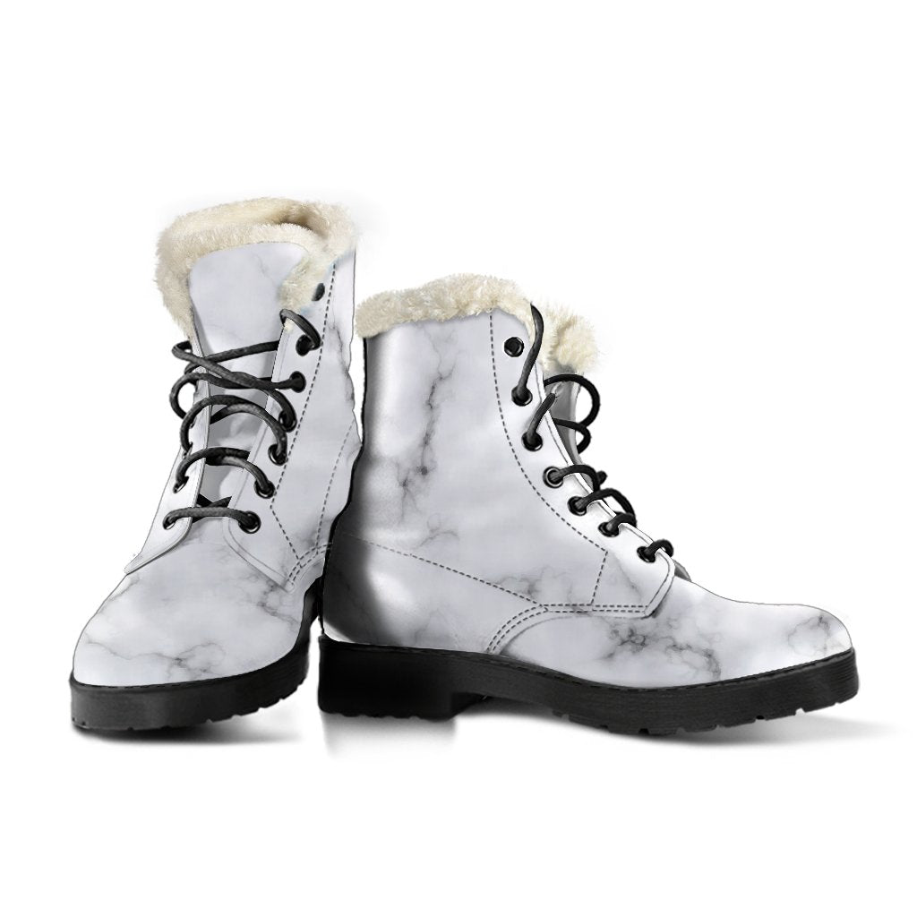 White Grey Smoke Marble Print Comfy Boots GearFrost