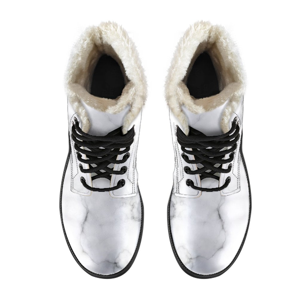 White Grey Smoke Marble Print Comfy Boots GearFrost