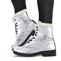 White Grey Smoke Marble Print Faux Fur Leather Boots