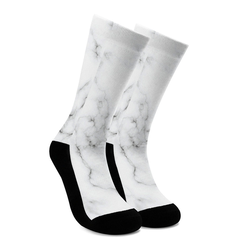 White Grey Smoke Marble Print Crew Socks