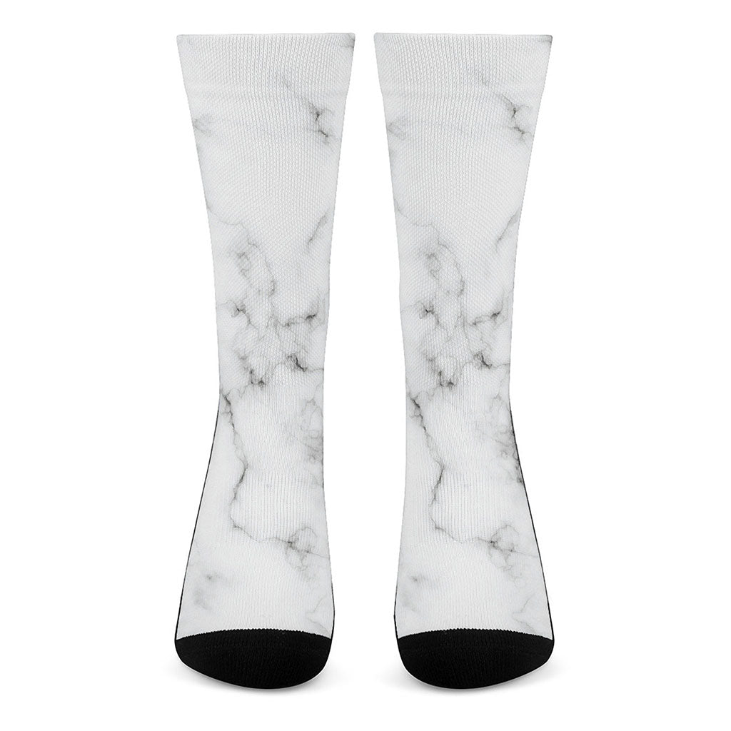 White Grey Smoke Marble Print Crew Socks