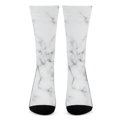 White Grey Smoke Marble Print Crew Socks