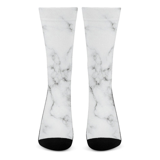 White Grey Smoke Marble Print Crew Socks