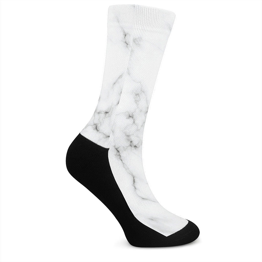 White Grey Smoke Marble Print Crew Socks