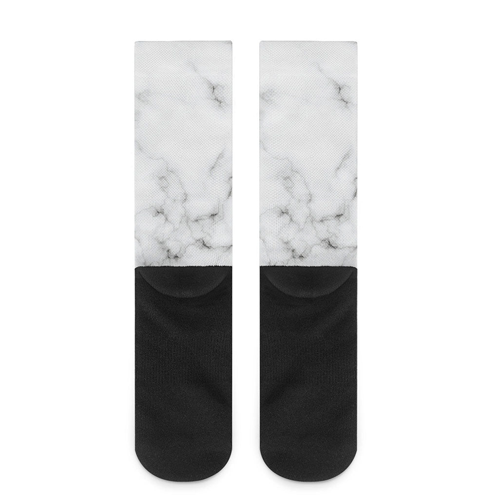 White Grey Smoke Marble Print Crew Socks