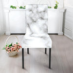 White Grey Smoke Marble Print Dining Chair Slipcover