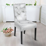 White Grey Smoke Marble Print Dining Chair Slipcover