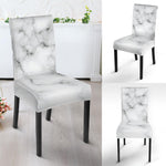 White Grey Smoke Marble Print Dining Chair Slipcover
