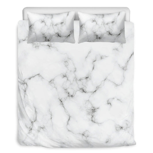 White Grey Smoke Marble Print Duvet Cover Bedding Set
