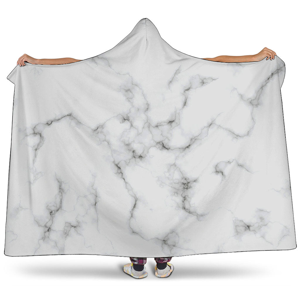 White Grey Smoke Marble Print Hooded Blanket