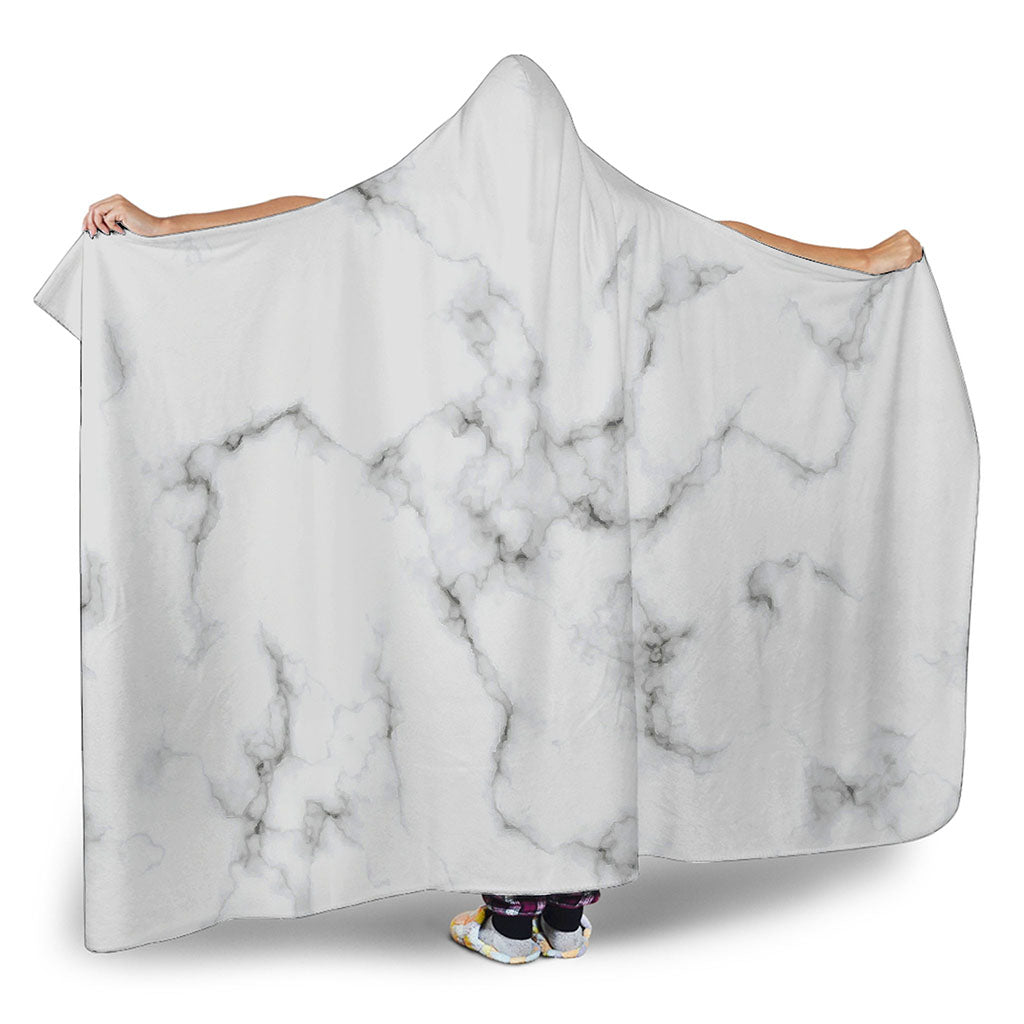 White Grey Smoke Marble Print Hooded Blanket