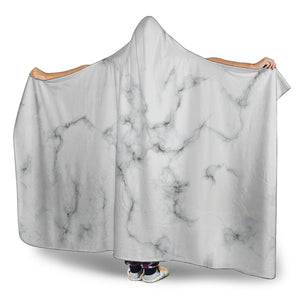 White Grey Smoke Marble Print Hooded Blanket