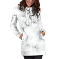 White Grey Smoke Marble Print Pullover Hoodie Dress