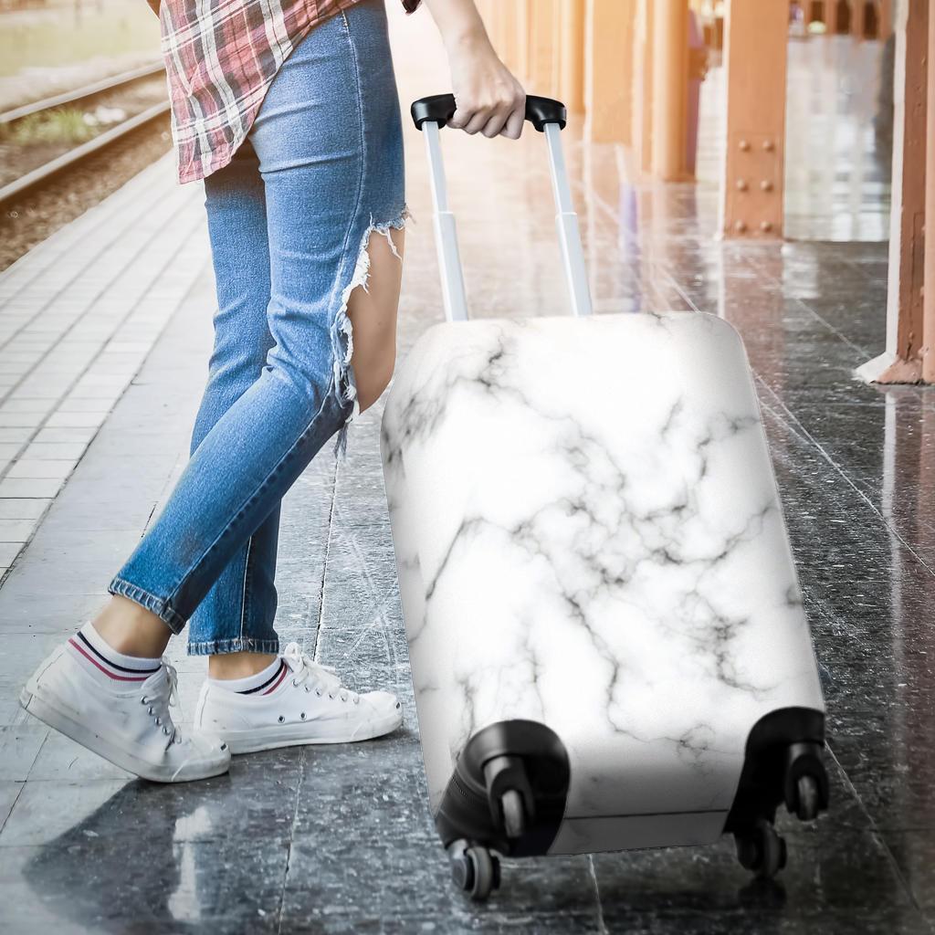 White Grey Smoke Marble Print Luggage Cover GearFrost