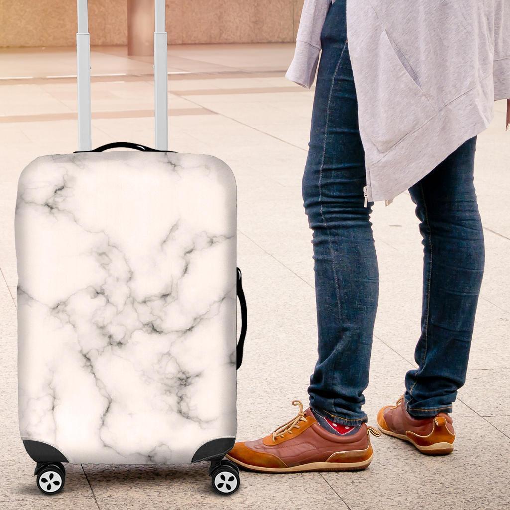 White Grey Smoke Marble Print Luggage Cover GearFrost